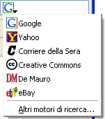 The default search bar includes Amazon.com, Dictionary.com, eBay, Google and Yahoo! with an option to add more.
